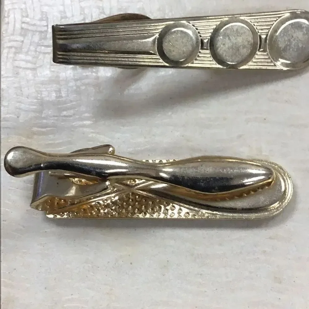 Vintage tie, clips, one mother of pearl Christian fish